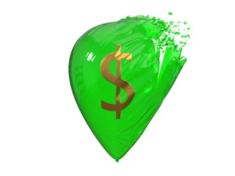 Exploding dollar currency balloon. 3d illustration 스톡 일러스트