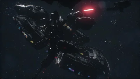 Exploding energy sources and spaceships attack on space settlements 04 스톡 동영상 219909036