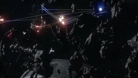 Exploding energy sources and Starships attack trade mining factories 03 스톡 동영상 219911728