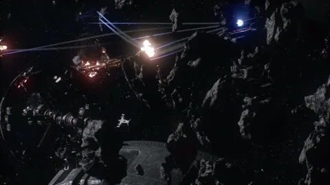 Exploding energy sources and Starships attack trade mining factories 04 動画素材 219912136