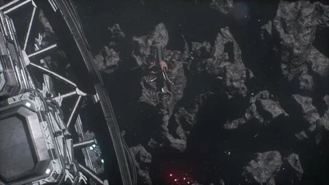 Exploding energy sources and Starships attack trade mining factories 05 스톡 동영상 219912666