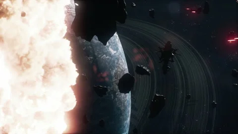 Exploding energy sources in Commercial mining plants into space colonies 01 動画素材 219913143