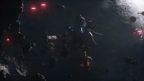 Exploding energy sources in Commercial mining plants into space colonies 03 Video stock 219914206