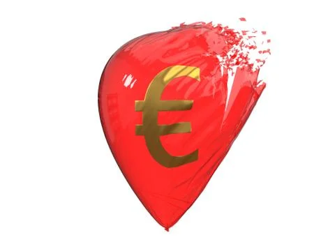 Exploding euro currency balloon. 3d illustration 스톡 일러스트
