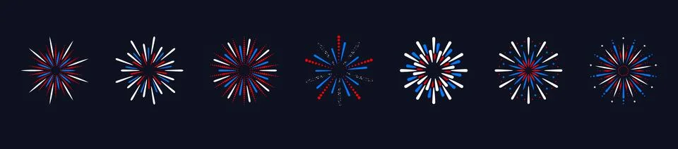 Exploding festival fireworks set. Design elements for holiday banner, poste.. Stock Illustration