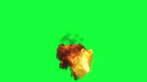 Exploding fireball with flying particles on Green Screen Stock Footage 322068516