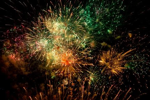 Exploding Fireworks against a Night Sky Foto stock