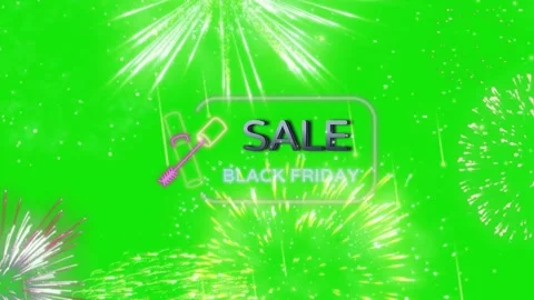 Exploding fireworks and black friday sale text overlay on green screen Stock Footage 340880584