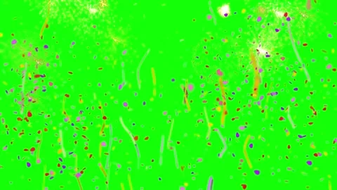 Exploding fireworks and falling confetti on green screen background Vídeo Stock 344713089