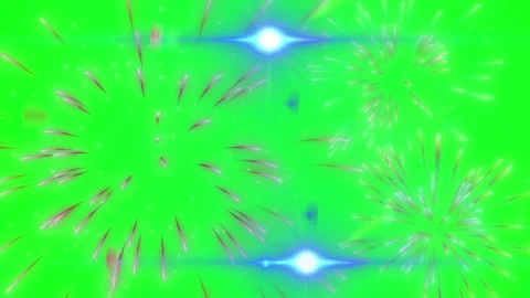 Exploding Fireworks Display Against A Bright Green Screen Background With Stock-Footage 338326610