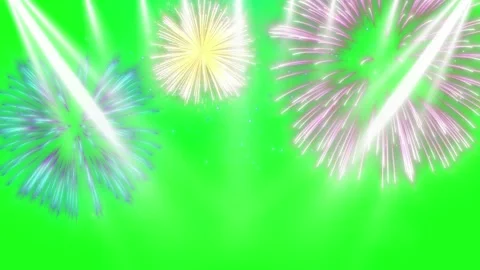Exploding Fireworks Display with Bright Stage Spotlights on a Green Screen Stock Footage 338326685
