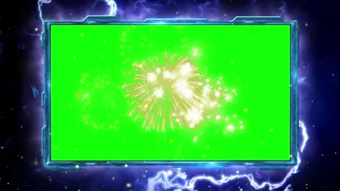 Exploding Fireworks Display Over Green Screen Background with Electric Blue Video stock 337453950