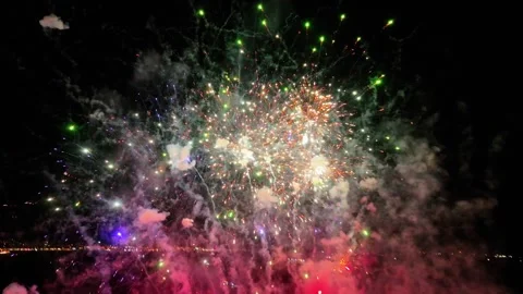 Exploding fireworks drone footage Stock Footage 320161065