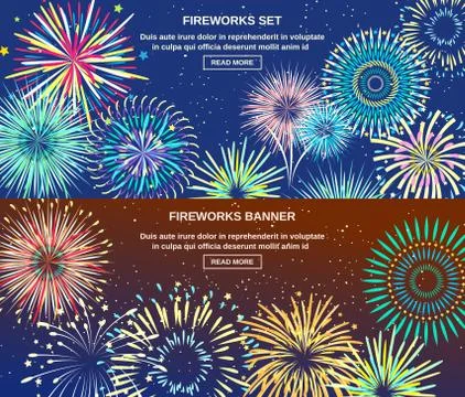 Exploding Of Fireworks Horizontal Banners 스톡 일러스트