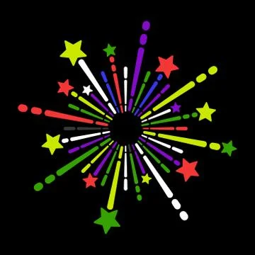 Exploding Fireworks Icon on Black Background. Vector Illustrazione stock