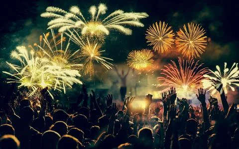 Exploding fireworks New Year background Foto stock
