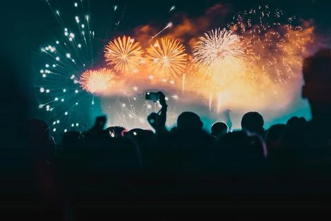 Exploding fireworks New Year background Stock Photos