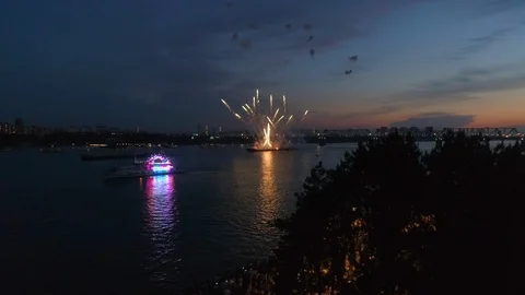 Exploding fireworks in the night sky Stock Footage 92069956