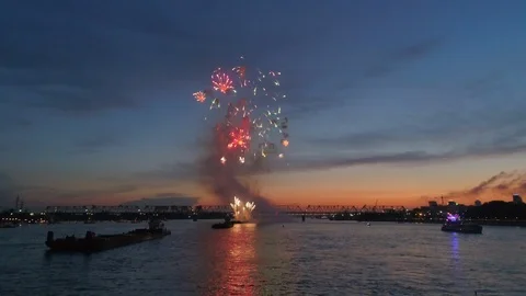 Exploding fireworks in the night sky Stock Footage 92070734