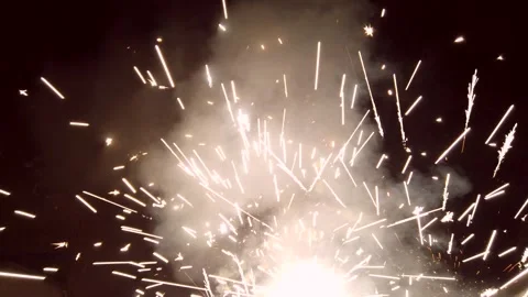 Exploding fireworks volcano on New Year's Eve, customs, smoke, shower of sparks Video stock 296701050