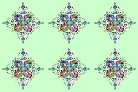 Exploding flowers abstractly placed. Gentle, spring floral on green, violet and Stock Illustration