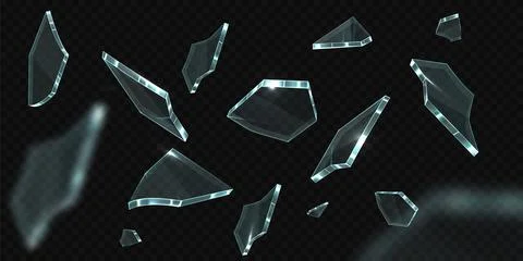 Exploding flying shards of broken glass, different shapes and sharp jagged edges Stock Illustration