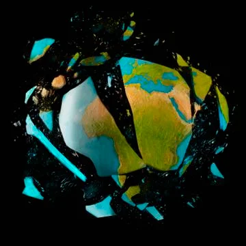 Exploding globe on black background Stock Photos