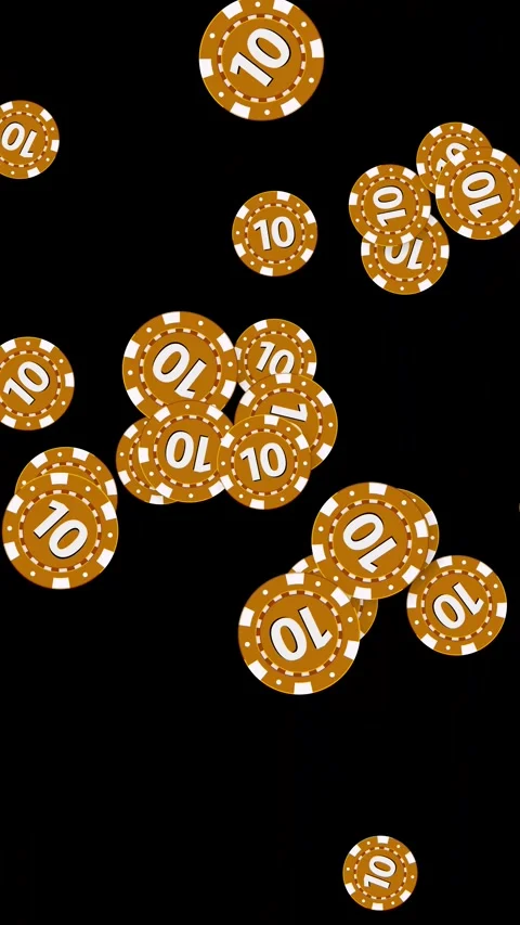Exploding Gold Poker Chips Falling on Black Background Vertical Animation Vídeo Stock 344832552
