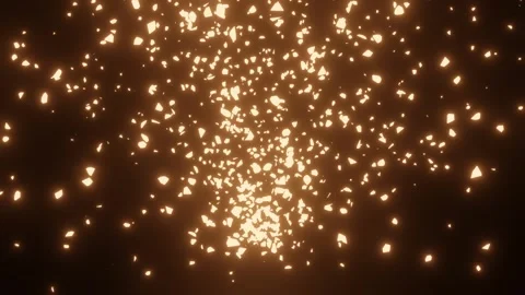 Exploding golden fire ember fragments flying and scattering on pitch black .. Stock Footage 330032742