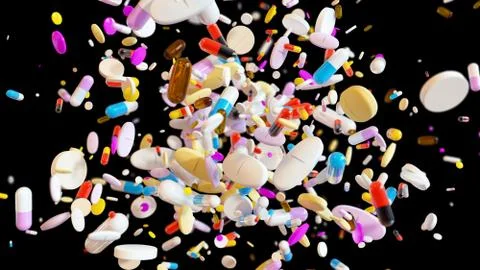 Exploding group of Medical Pills Stock Photos