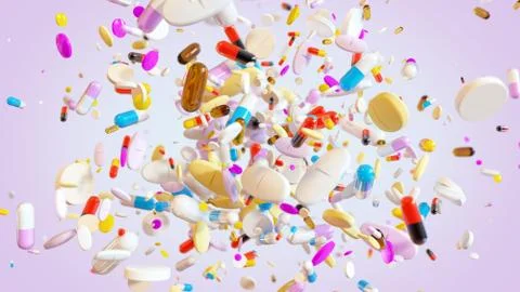 Exploding group of Medical Pills Stock Photos