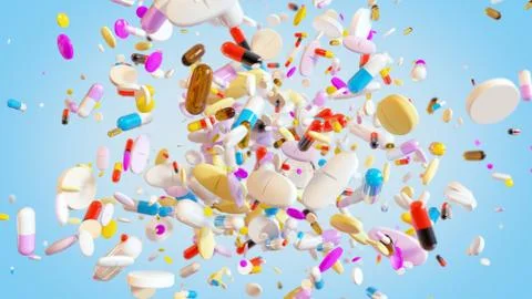 Exploding group of Medical Pills Stock Photos