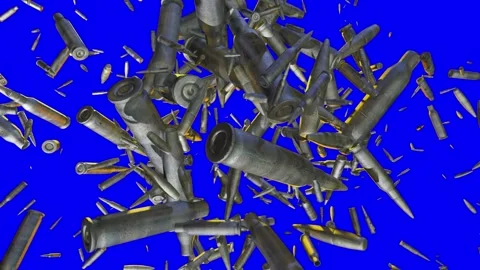 Exploding gun bullets in slow motion on blue screen Stock Footage 263466983
