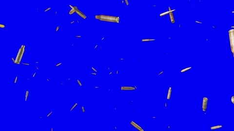 Exploding gun bullets in slow motion on blue screen Stock Footage 263466984