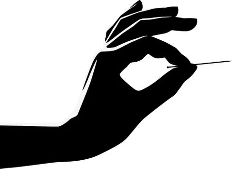 Exploding hand silhouette with a needle. One color. 스톡 일러스트