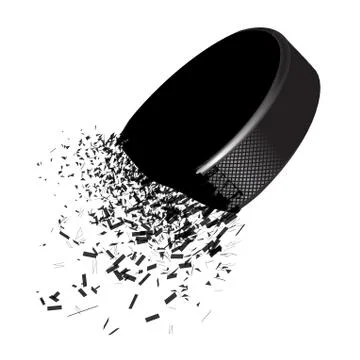 Exploding hockey puck with flying particles on a white background. Vector Stock Illustration