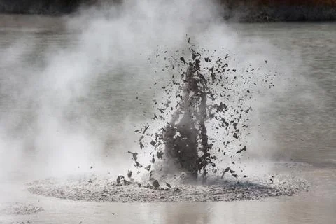 An exploding hot mud pool in Wai-O-Tapu Thermal Wonderland near Rotorua, North Stock Photos