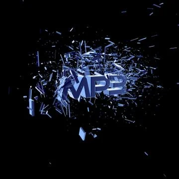 Exploding letters mp3 on black background - 3d illustration イラスト素材