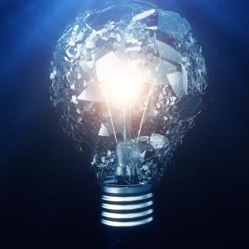 Exploding light bulb on a blue background, with concept creative thinking and Stock Illustration