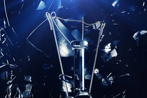 Exploding light bulb on a blue background, with concept creative thinking and Stock Illustration