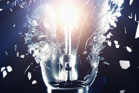 Exploding light bulb on a blue background, with concept creative thinking and Stock Illustration