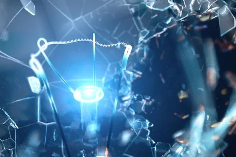 Exploding light bulb on a blue background, with concept creative thinking and Stock Illustration