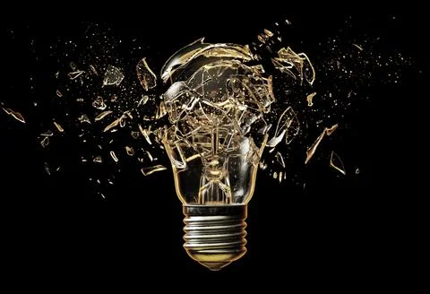 Exploding light bulb on a blue background, Stock Illustration