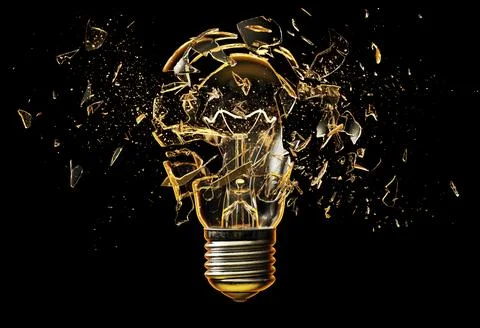 Exploding light bulb on a blue background, Stock Illustration