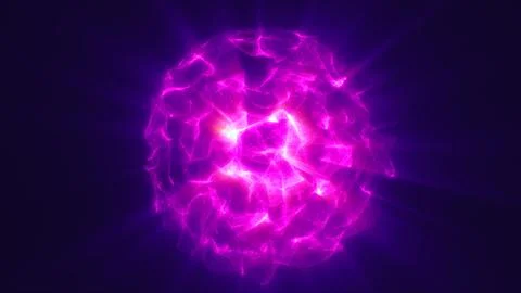 Exploding magenta energy ball with glowing plasma textures and radiant light  Stock Illustration
