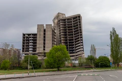 Exploding old building . Stock Photos