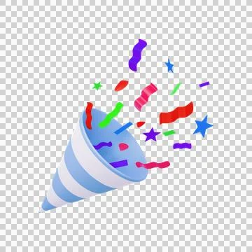 Exploding party popper with confetti, bright cartoon birthday cracker. Stock Illustration