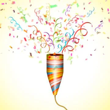 Exploding Party Popper With Confetti. Illustrazione stock