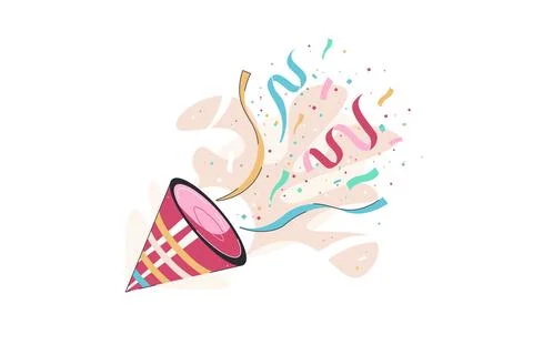 Exploding party popper confetti. Serpentine fly out firecracker. Birthday 스톡 일러스트