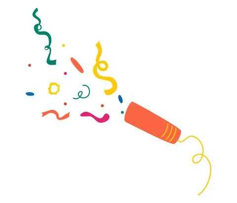 Exploding party popper. Multi-colored confetti are flying out of a firecracke Stock Illustration